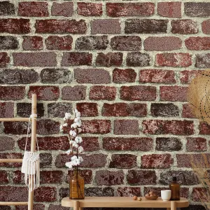 Galerie Industrial Effects Red Glass Stone Brick Effect Wallpaper Roll