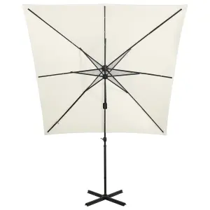 Berkfield Cantilever Umbrella with Pole and LED Lights Sand 250 cm