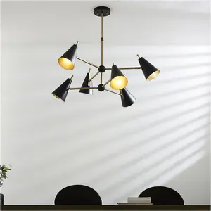 Multi Arm Hanging Ceiling Pendant Light - Matt Antique Brass Plate & Matt Black Shade - 6 x 7W LED E14