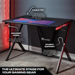 X-Rocker Ocelot Gaming Desk 155 x 73cm PC Computer Table with Headset Hook and Cup Holder - BLACK