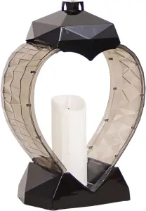 Heart Shape Memorial Grave Lantern (34.5x 24.5x14 cm) - Black, Paraffin Candle Included - Funeral Cemetery Decor, Grave Ornaments