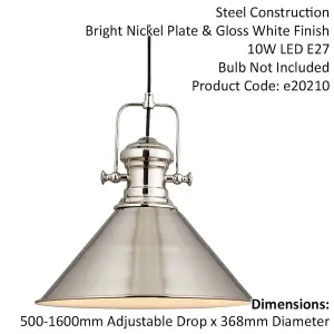 Minimalistic Light Ceiling Pendant Fitting - Polished Nickel & White Inner Shade