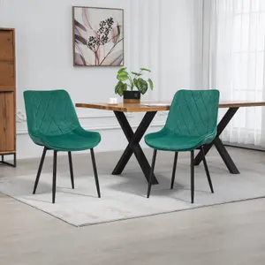 Set of 2 Bovino Velvet Fabric Dining Chairs - Green