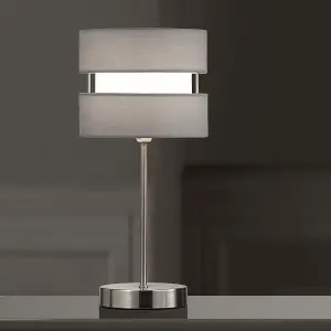 Chrome Table Lamp with Layer Fabric Shade Grey