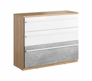 Sleek Plano Chest of Drawers - Oak Nash & Concrete Finish (H)880mm x (W)1100mm x (D)410mm, Durable Elegance