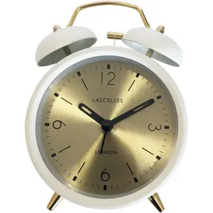 Analogue Metal Quartz Movement / Crystal Alarm Tabletop Clock White/Gold