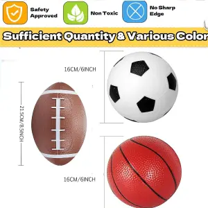 Soft Inflated MINI Sports Balls Pack of 3 Football Rugby Balls Football and Basketball Indoor Outdoor Soft Toys For Children