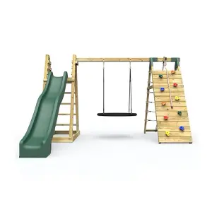 Rebo Wooden Pyramid Climbing Frame with Swings and 8.7ft Water Slide - Looking Glass