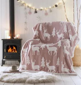 Reindeer Pink Sherpa Fleece Throw 130x170cm