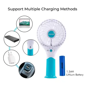 Geepas Rechargeable Mini Desk Fan with 3 Speed Electric USB Travel Fan, Blue