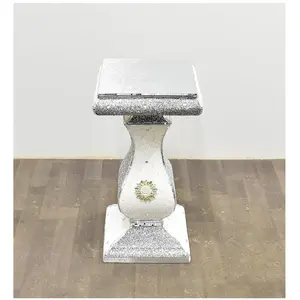 White Silver Side Table Crushed Diamond Glitter Mirrored End Table F062