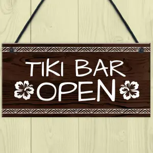 Red Ocean Tiki Bar Open Sign For Home Bar Man Cave Novelty Garden Decor Plaque Gifts