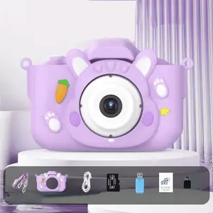 Purple with 32G Memory Card Mini Children HD Digital Toy Rabbit Camera