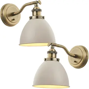 2 PACK Adjustable Industrial Wall Light Brass & Grey Shade Vintage Arm Lamp