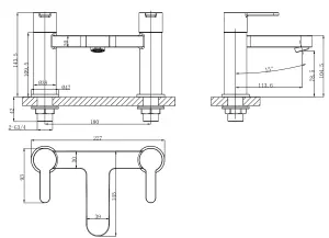 VURTU Datchworth Bath Filler, 1/4 Turn, Dual Lever Ceramic Disc, High/ Low Water Pressure, 240(H) x 220(W), Chrome, 628542