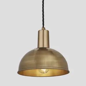 Industville Sleek Dome Pendant, 8 Inch, Brass, Brass Holder