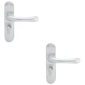 2 PACK - Rounded Smooth Bathroom Latch Door Handle - Satin Chrome Lever on Backplate