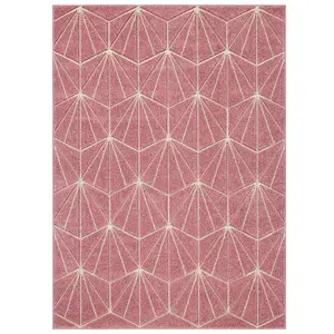 Modern Easy to Clean Geometric Optical 3D Pink Rug for Dining Room-80cm X 150cm