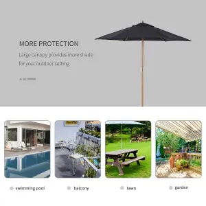 Outsunny 2.5m Wood Garden Parasol Sun Shade Patio Outdoor Wooden Umbrella Canopy