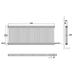 Horizontal White Double Column Radiator (H) 600mm x (W) 1460mm, 6678 BTU.