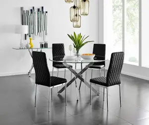 Furniturebox UK Novara 120cm Round Dining Table and 4 Black Velvet Milan Chairs