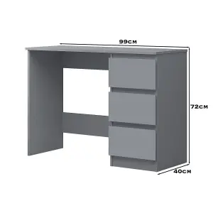 Dark Grey 3 Drawer Dressing Table Home Office Desk Scratch Resistant Bedroom Furniture