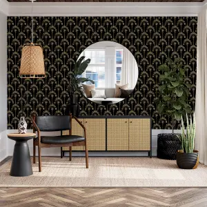 Arthouse Palm Palace Black & Gold Wallpaper