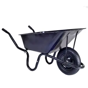 Builders WHEELBARROW 130kg / 85Ltr Toughened Metal Tray Ideal Heavy Duty Builders Gardeners Barrow 1 Wheel with All Terrain Tyre