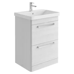 Emery Textured White Floor Standing Bathroom Vanity Unit & Basin Set with Chrome Handles (W)60cm (H)86cm