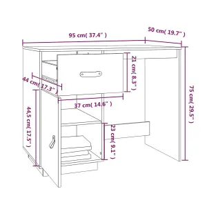 Berkfield Desk 95x50x75 cm Solid Wood Pine