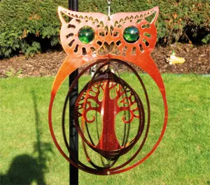 Garden Outdoor Hanging Red Owl Decoration Wind Spinner