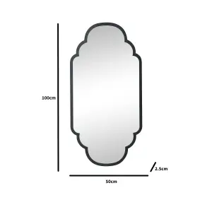 Melody Maison Black Curved Scalloped Framed Wall Mirror 50cm x 100cm