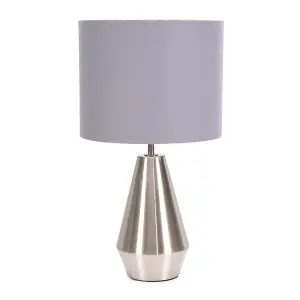 ValueLights Jax Silver Metal Touch Dimmer Table Lamp with Grey/Silver Drum Shade