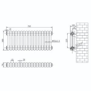 Braxton White Double Horizontal Column Radiator - 300x785mm