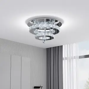 Modern 30cm Double Tiers Round Crystal LED Cool White Ceiling Light Fixure