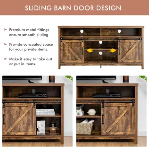 COSTWAY 150cm Sliding Barn Door TV Stand Farmhouse Flat Screen Console for TVs up to 65"