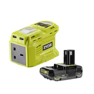 Ryobi 18V ONE+ Cordless Battery Inverter Kit (1 x 2.0Ah) - RY18BI150B-120