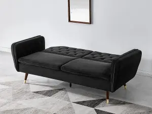 Whitby Velvet Fabric Sofa Bed 3 Seater Padded Suite Clic Clac Luxury Recliner Sofabed, Black