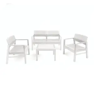 URBNLIVING 121cm Width 4 Pcs Rattan Garden Furniture Sofa Arm Chairs Side Table Outdoor White Set without Cushions