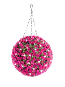 Best Artificial Pre-Lit Outdoor 28cm Pink Rose hanging Plastic Flower Topiary Ball