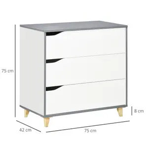 HOMCOM Chest of Drawers, 3 Drawer Unit Storage Organiser for Bedroom, White