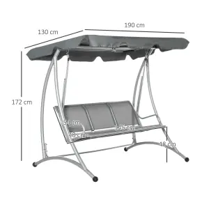 Outsunny 3 Seat Metal Fabric Backyard Balcony Patio Swing Chair w/ Canopy Grey