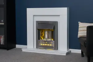 Adam Malmo Fireplace in White with Helios Electric Fire in Brushed Steel, 39 Inch