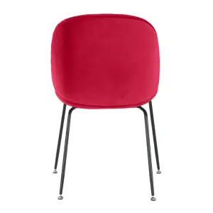 Luxurious Red Velvet Dining Chair with Black Metal Legs