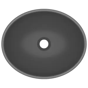 Luxury Basin Oval-shaped Matt Dark Grey 40x33 cm Ceramic