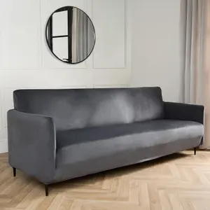 Velvet Sofa Covers 3 Seater Slipcover Elastic Settee Couch Protector, Charcoal