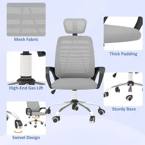 Vinsetto Mesh Office Chair, Computer Chair with Rotatable Headrest, Grey