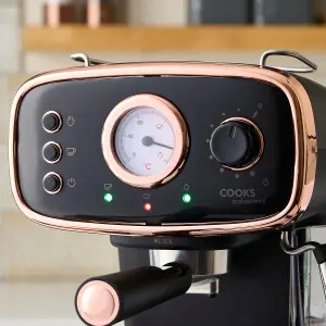 Cooks Professional Coffee Machine Espresso Maker Barista Pro 15 Bar Pump Frothing Wand Black/Copper