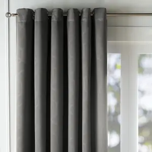 Eyelet Blackout Curtains Geo Embossed PAIR Thermal Ring Top, Charcoal - 46X54"