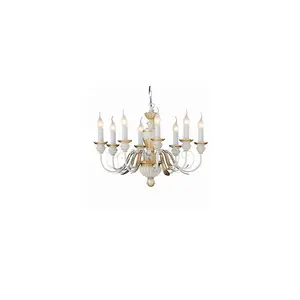 Luminosa Firenze  8 Light Chandelier Ivory, Gold Finish, E14